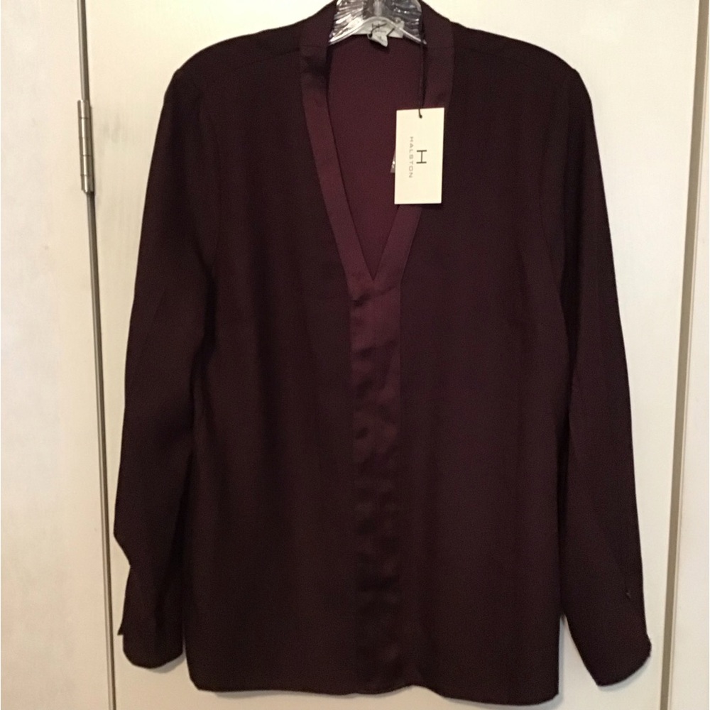 H by Halston Womens Essentials Long-Sleeve V-Neck Top Plum size M/M